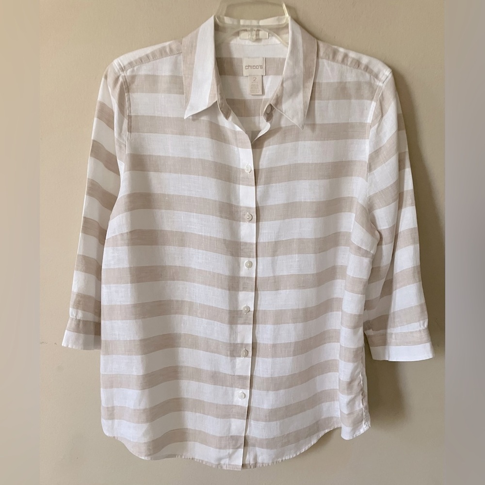 Chico's Cream and Tan Linen Blouse